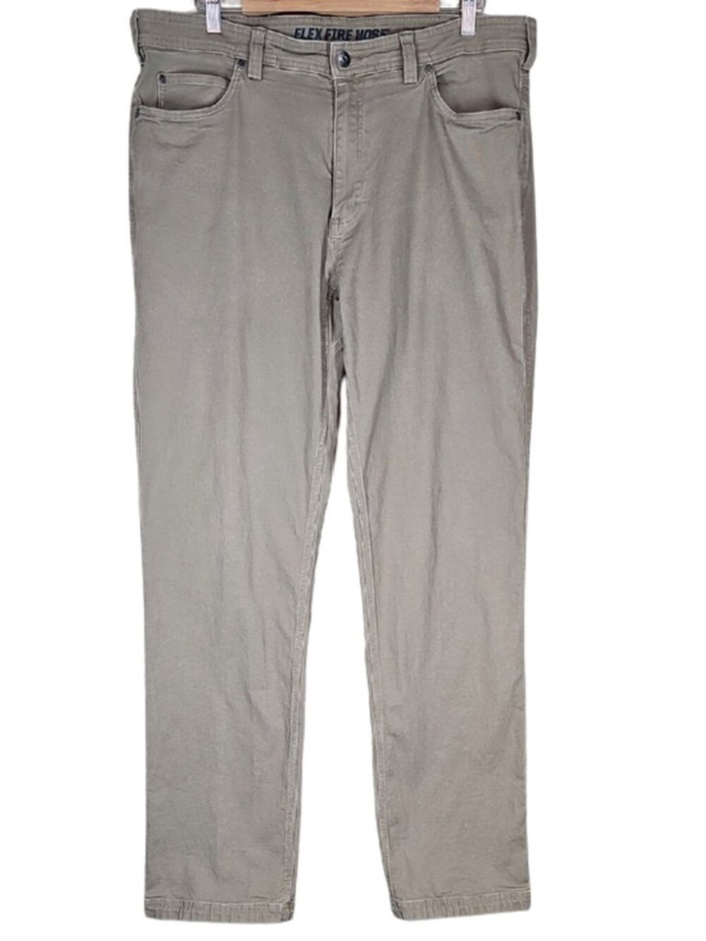 Duluth Trading Flex Fire Hose Relaxed Fit 5-Pocket Pants Mens 38×36 Khaki Canvas